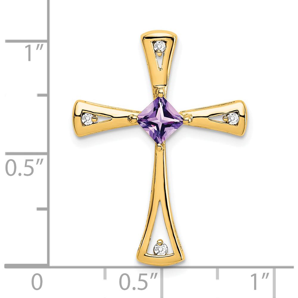 14K Yellow Gold Square Amethyst and Diamond Cross Pendant - 0.30 Carat Total Amethyst Weight by Lumare Gioia