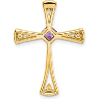 14K Yellow Gold Square Amethyst and Diamond Cross Pendant - 0.30 Carat Total Amethyst Weight by Lumare Gioia