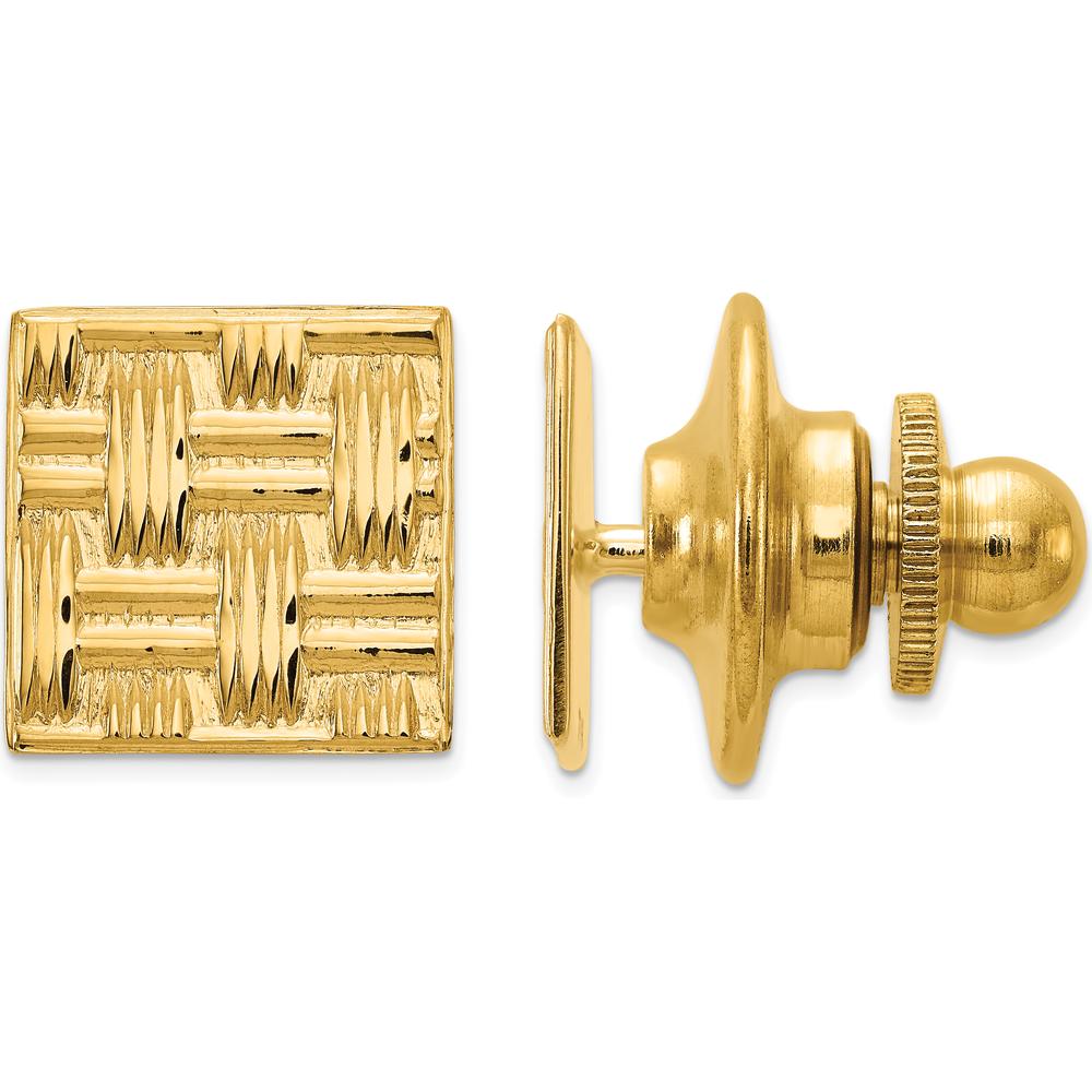 14K Yellow Gold Square Basketweave Textured Tie Tac for Men by 0