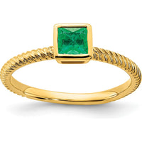 14K Yellow Gold Square Bezel Emerald Ring with 0.265 Carat Natural Emerald - Princess Cut by 0