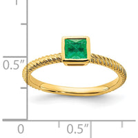 14K Yellow Gold Square Bezel Emerald Ring with 0.265 Carat Natural Emerald - Princess Cut by 0