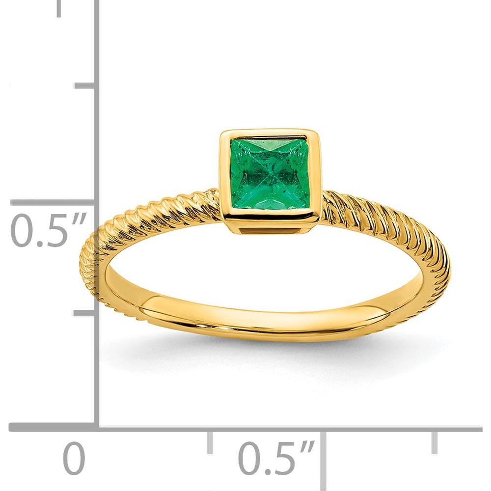 14K Yellow Gold Square Bezel Emerald Ring with 0.265 Carat Natural Emerald - Princess Cut by 0