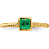 14K Yellow Gold Square Bezel Emerald Ring with 0.265 Carat Natural Emerald - Princess Cut by 0