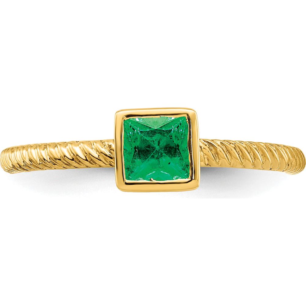 14K Yellow Gold Square Bezel Emerald Ring with 0.265 Carat Natural Emerald - Princess Cut by 0
