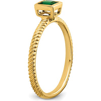 14K Yellow Gold Square Bezel Emerald Ring with 0.265 Carat Natural Emerald - Princess Cut by 0
