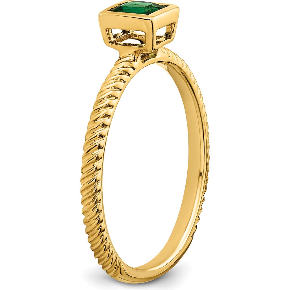 14K Yellow Gold Square Bezel Emerald Ring with 0.265 Carat Natural Emerald - Princess Cut by 0