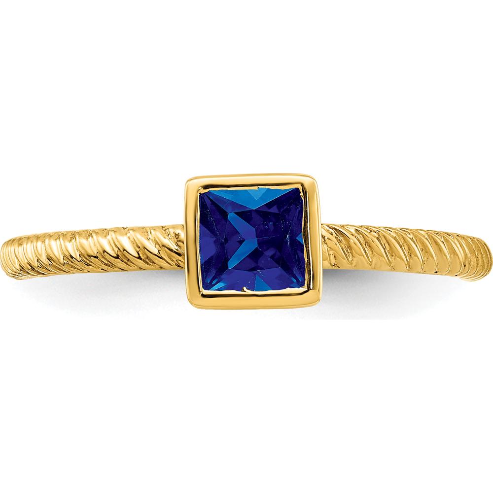 14K Yellow Gold Square Bezel Sapphire Ring - 0.265 Carat Princess Cut Sapphire by 0