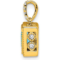 14K Yellow Gold Square Blue Topaz and Diamond Pendant with 12 Diamonds - 1.19 Carat Blue Topaz Weight by Lumare Gioia
