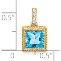 14K Yellow Gold Square Blue Topaz and Diamond Pendant with 12 Diamonds - 1.19 Carat Blue Topaz Weight by Lumare Gioia