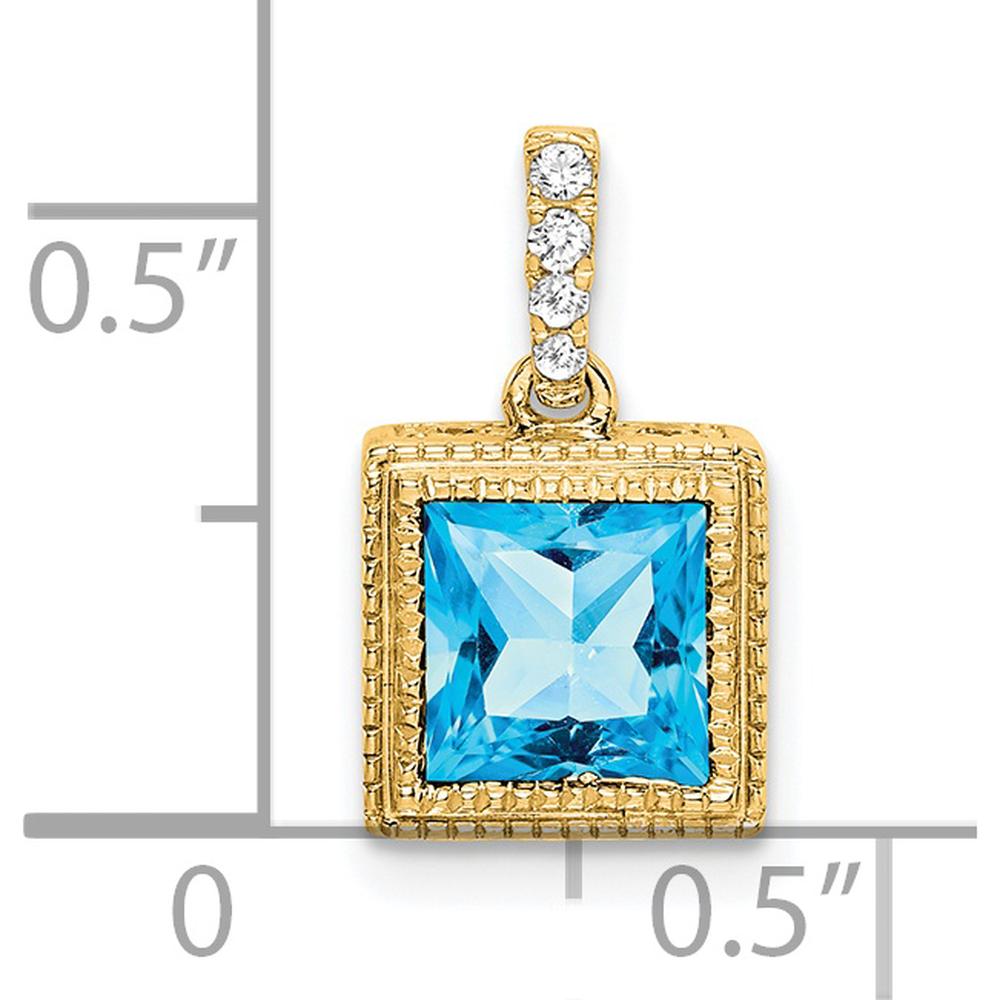 14K Yellow Gold Square Blue Topaz and Diamond Pendant with 12 Diamonds - 1.19 Carat Blue Topaz Weight by Lumare Gioia