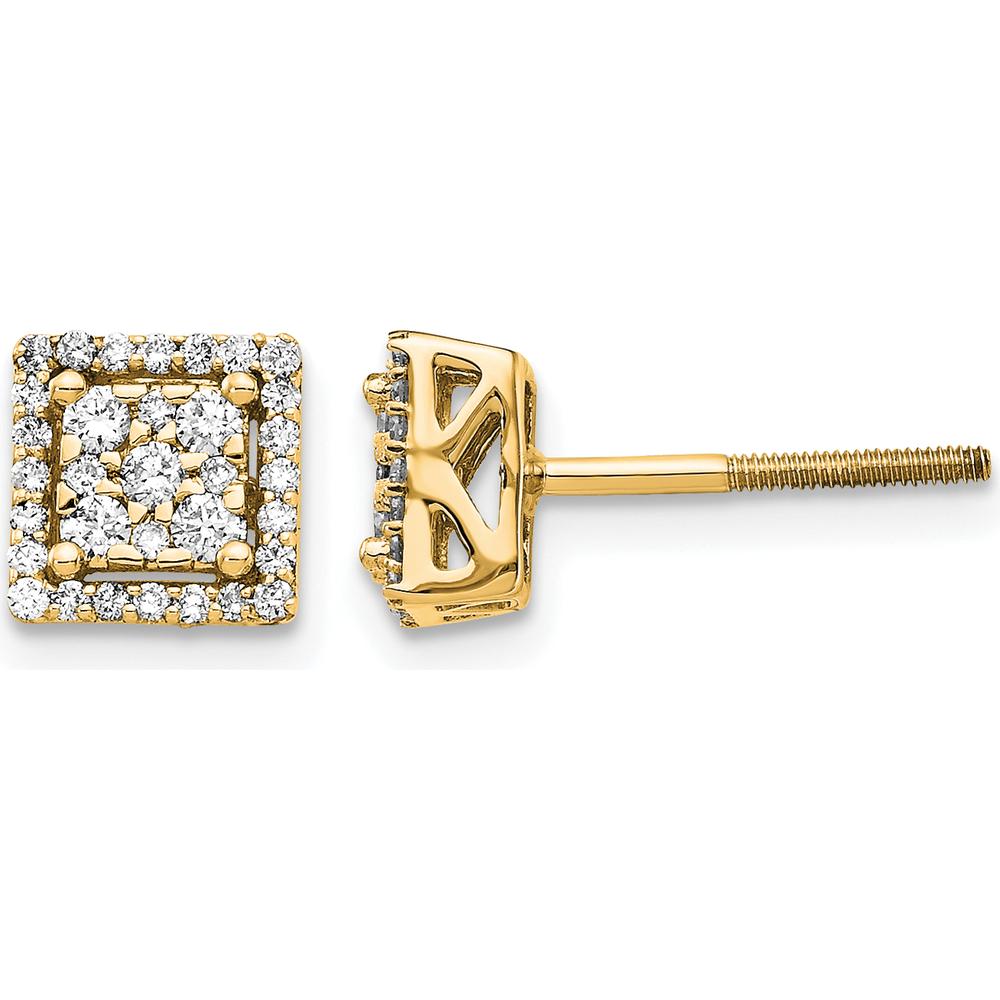 14K Yellow Gold Square Cluster Diamond Screw Back Post Earrings - 0.15 Carat Total Diamond Weight by Oro Pregiato