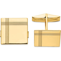 14K Yellow Gold Square Cuff Links with Engraved Line Design by Oro Pregiato