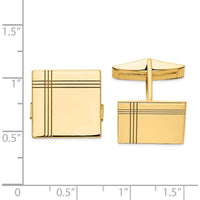 14K Yellow Gold Square Cuff Links with Engraved Line Design by Oro Pregiato