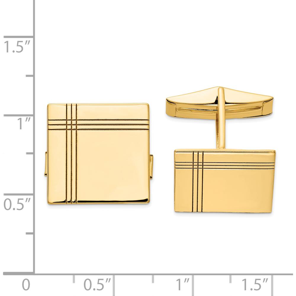 14K Yellow Gold Square Cuff Links with Engraved Line Design by Oro Pregiato