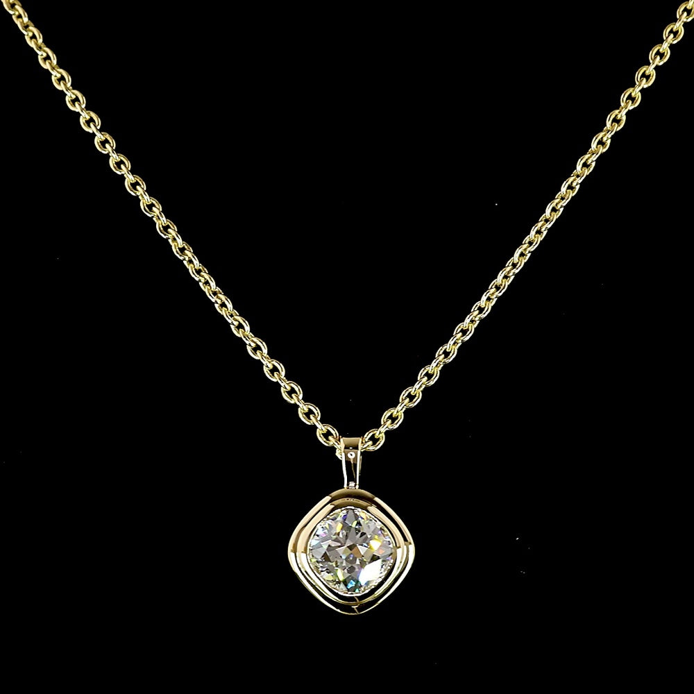 14K Yellow Gold Square Cushion Brilliant Solitaire Pendant with Bezel Set Lab Diamond - 1.29 Carat Total Weight, E-F Color, VVS2 Clarity - Covaloro Fine Jewelry