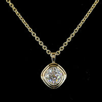 14K Yellow Gold Square Cushion Brilliant Solitaire Pendant with Bezel Set Lab Diamond - 1.29 Carat Total Weight, E-F Color, VVS2 Clarity - Covaloro Fine Jewelry