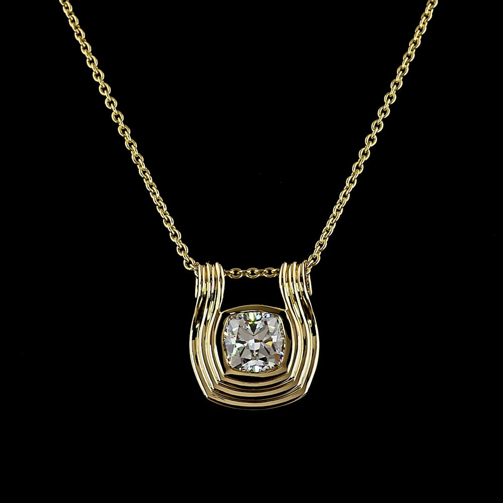 14K Yellow Gold Square Cushion Brilliant Solitaire Pendant with Bezel Set Lab Diamond - 3.12 Carat Total Weight, E-F Color VS1 Clarity - Covaloro Fine Jewelry