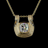 14K Yellow Gold Square Cushion Brilliant Solitaire Pendant with Bezel Set Lab Diamond - 3.12 Carat Total Weight, E-F Color VS1 Clarity - Covaloro Fine Jewelry