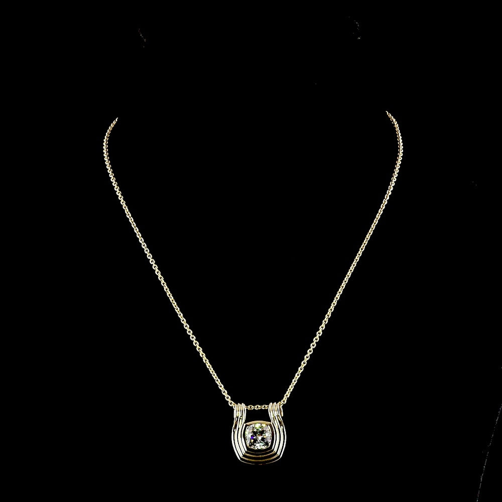 14K Yellow Gold Square Cushion Brilliant Solitaire Pendant with Bezel Set Lab Diamond - 3.12 Carat Total Weight, E-F Color VS1 Clarity - Covaloro Fine Jewelry