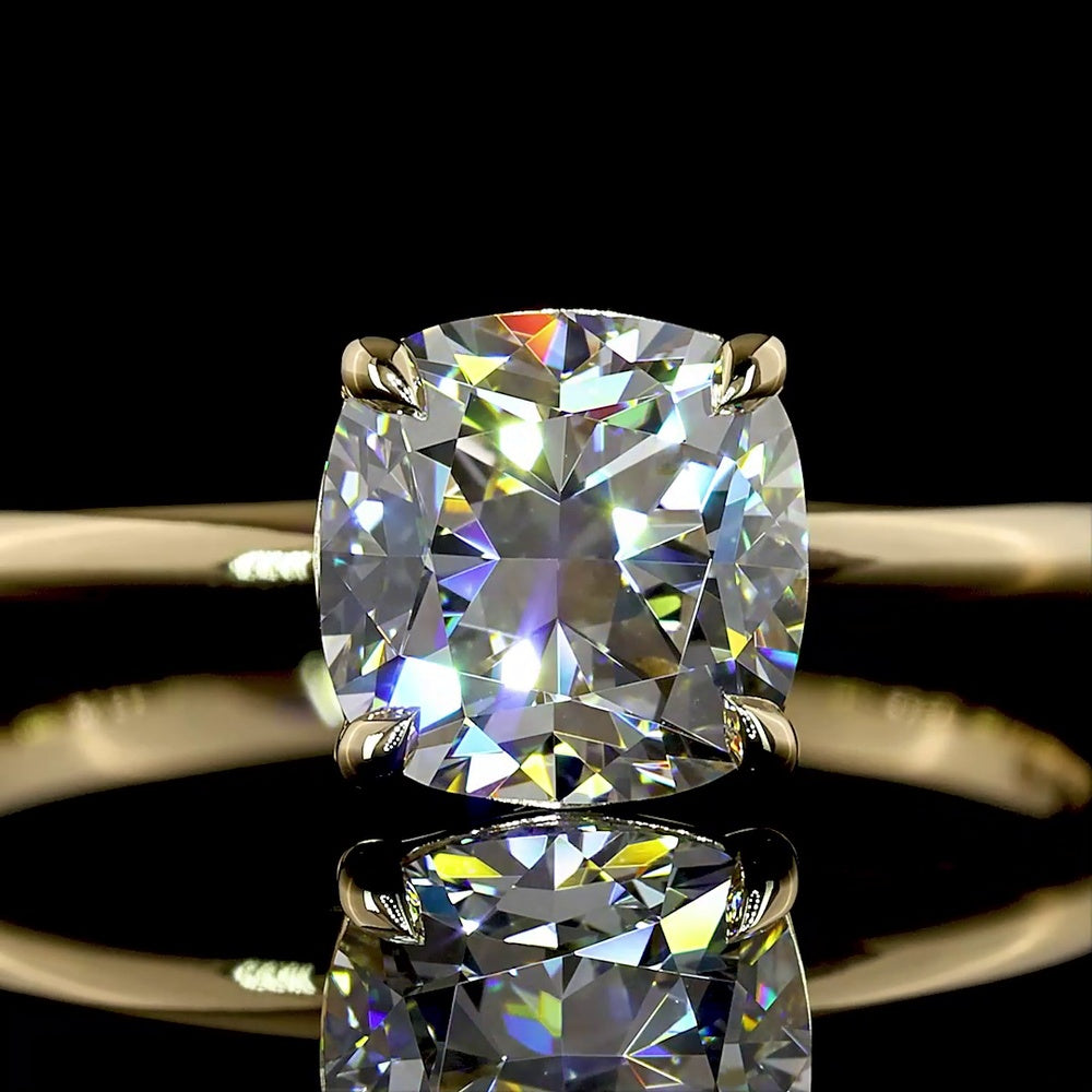 14K Yellow Gold Square Cushion Brilliant Solitaire Ring with IGI Certified D VVS1 Lab Diamond - 1.60 Carat Total Weight - Covaloro Fine Jewelry
