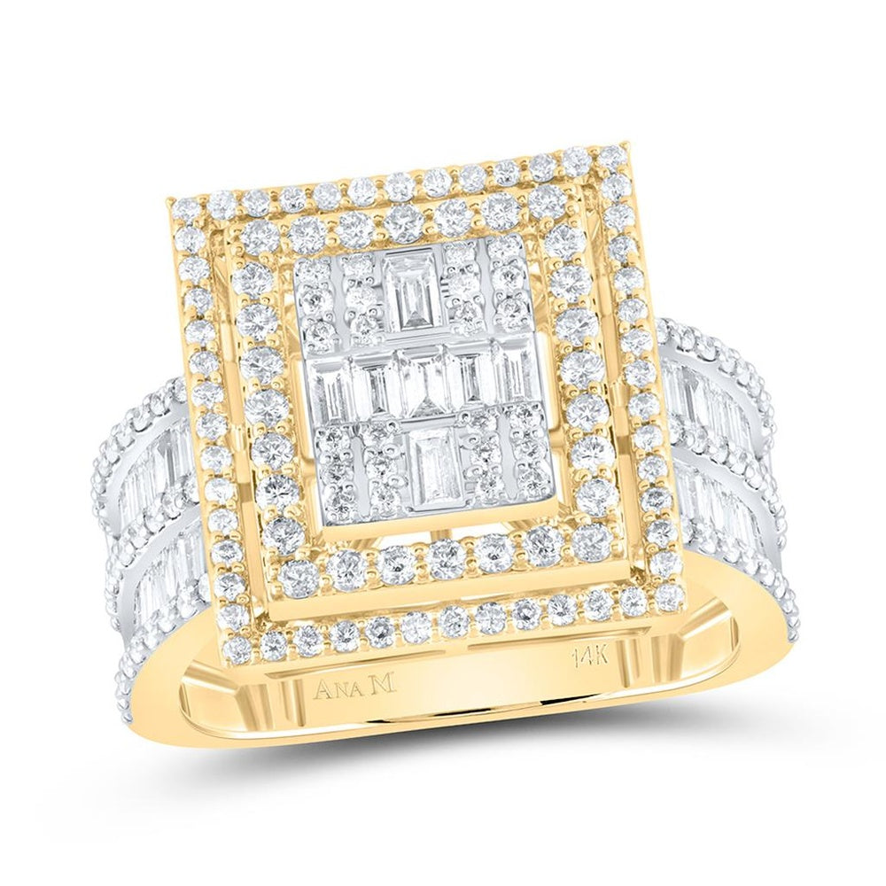 14K Yellow Gold Square Diamond Bridal Ring - 1 7/8 Carat Total Diamond Weight