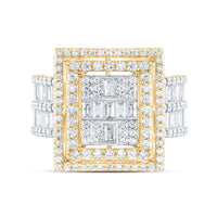 14K Yellow Gold Square Diamond Bridal Ring - 1 7/8 Carat Total Diamond Weight