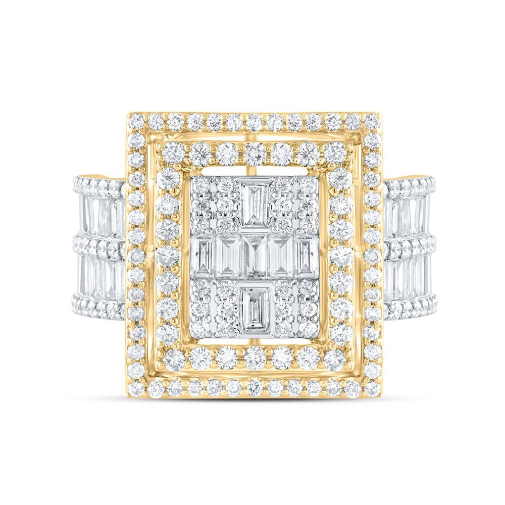 14K Yellow Gold Square Diamond Bridal Ring - 1 7/8 Carat Total Diamond Weight