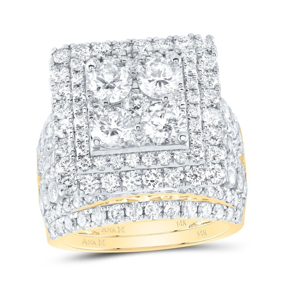 14K Yellow Gold Square Diamond Bridal Ring Set - 5 Carat Total Diamond Weight
