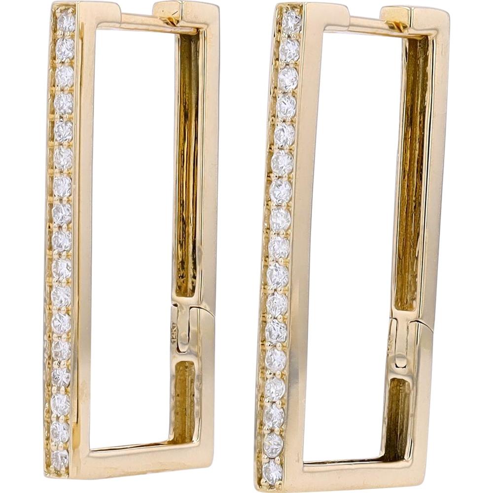 14K Yellow Gold Square Diamond Hoop Earrings - 0.52 Carat Total Diamond Weight