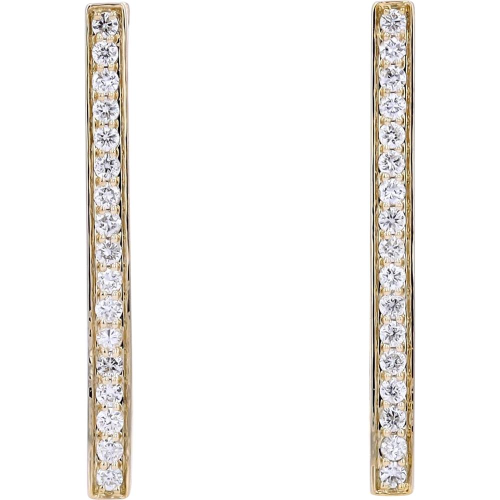 14K Yellow Gold Square Diamond Hoop Earrings - 0.52 Carat Total Diamond Weight