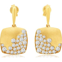 14K Yellow Gold Square Drop Earrings with Round Diamonds - 1.0 Carats Total Diamond Weight