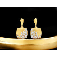 14K Yellow Gold Square Drop Earrings with Round Diamonds - 1.0 Carats Total Diamond Weight