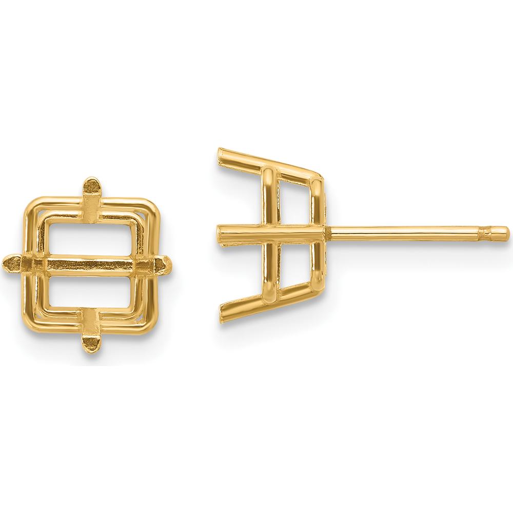 14K Yellow Gold Square Earring Mountings for 7mm Stones - Pair of Stud Settings by Monteluci Fine Jewelry