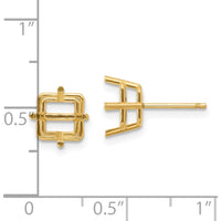14K Yellow Gold Square Earring Mountings for 7mm Stones - Pair of Stud Settings by Monteluci Fine Jewelry