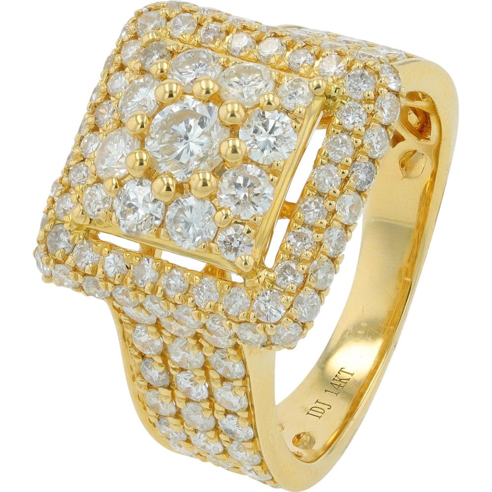 14K Yellow Gold Square Halo Diamond Ring with 2.35 Carat Total Round Brilliant Diamonds - 0.20 Carat Center Diamond