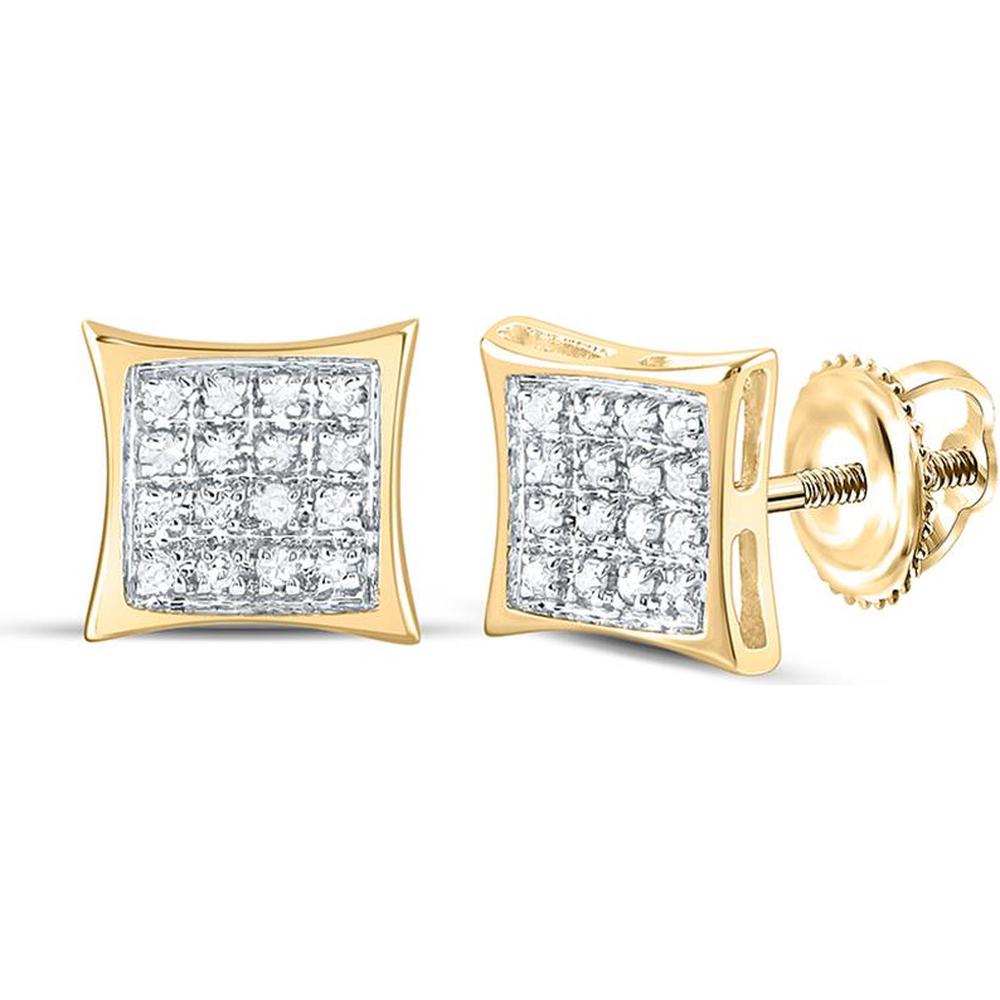 14K Yellow Gold Square Kite Stud Earrings with Pave-Set Round Diamonds - 0.10 Carat Total Diamond Weight