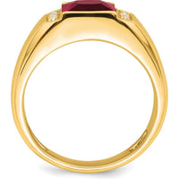 14K Yellow Gold Square Lab-Created Ruby and Diamond Men's Ring - 2.5 Carat Ruby and 0.02 Carat Total Diamond Weight by 0
