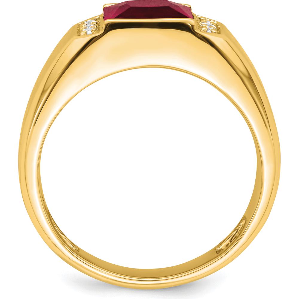 14K Yellow Gold Square Lab-Created Ruby and Diamond Men's Ring - 2.5 Carat Ruby and 0.02 Carat Total Diamond Weight by 0