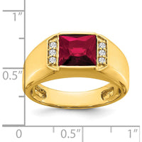 14K Yellow Gold Square Lab-Created Ruby and Diamond Men's Ring - 2.5 Carat Ruby and 0.02 Carat Total Diamond Weight by 0