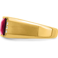 14K Yellow Gold Square Lab-Created Ruby and Diamond Men's Ring - 2.5 Carat Ruby and 0.02 Carat Total Diamond Weight by 0