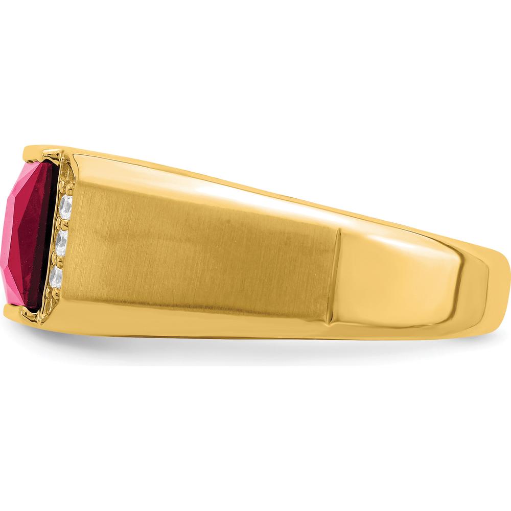 14K Yellow Gold Square Lab-Created Ruby and Diamond Men's Ring - 2.5 Carat Ruby and 0.02 Carat Total Diamond Weight by 0