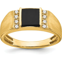 14K Yellow Gold Square Onyx and Round Diamond Men's Ring - 0.99 Carat Onyx, 0.12 Carat Diamond by 0