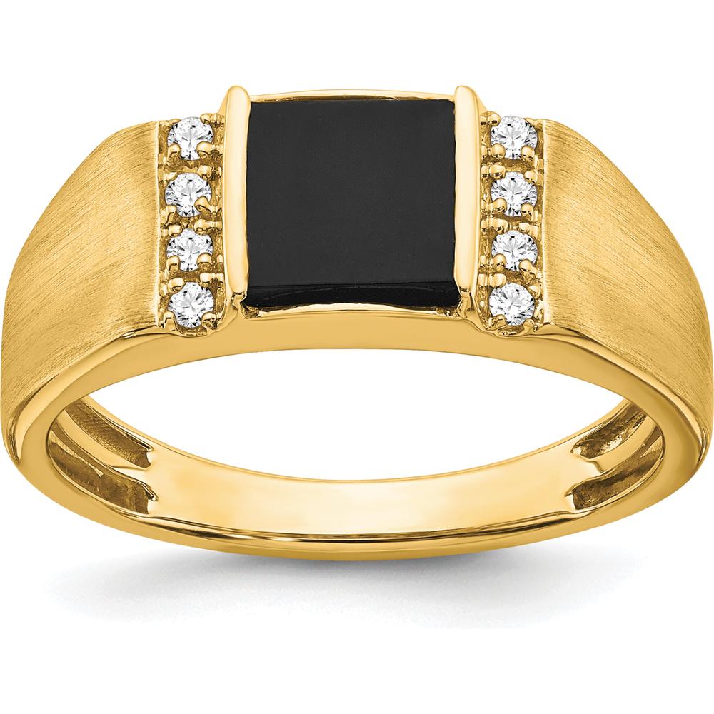 14K Yellow Gold Square Onyx and Round Diamond Men's Ring - 0.99 Carat Onyx, 0.12 Carat Diamond by 0