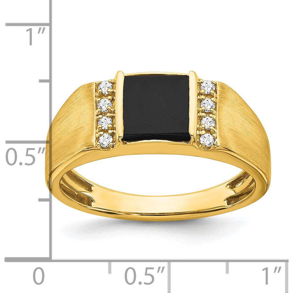 14K Yellow Gold Square Onyx and Round Diamond Men's Ring - 0.99 Carat Onyx, 0.12 Carat Diamond by 0