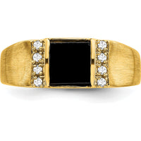 14K Yellow Gold Square Onyx and Round Diamond Men's Ring - 0.99 Carat Onyx, 0.12 Carat Diamond by 0