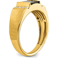 14K Yellow Gold Square Onyx and Round Diamond Men's Ring - 0.99 Carat Onyx, 0.12 Carat Diamond by 0
