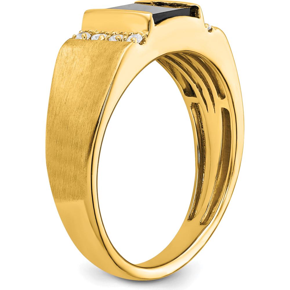 14K Yellow Gold Square Onyx and Round Diamond Men's Ring - 0.99 Carat Onyx, 0.12 Carat Diamond by 0