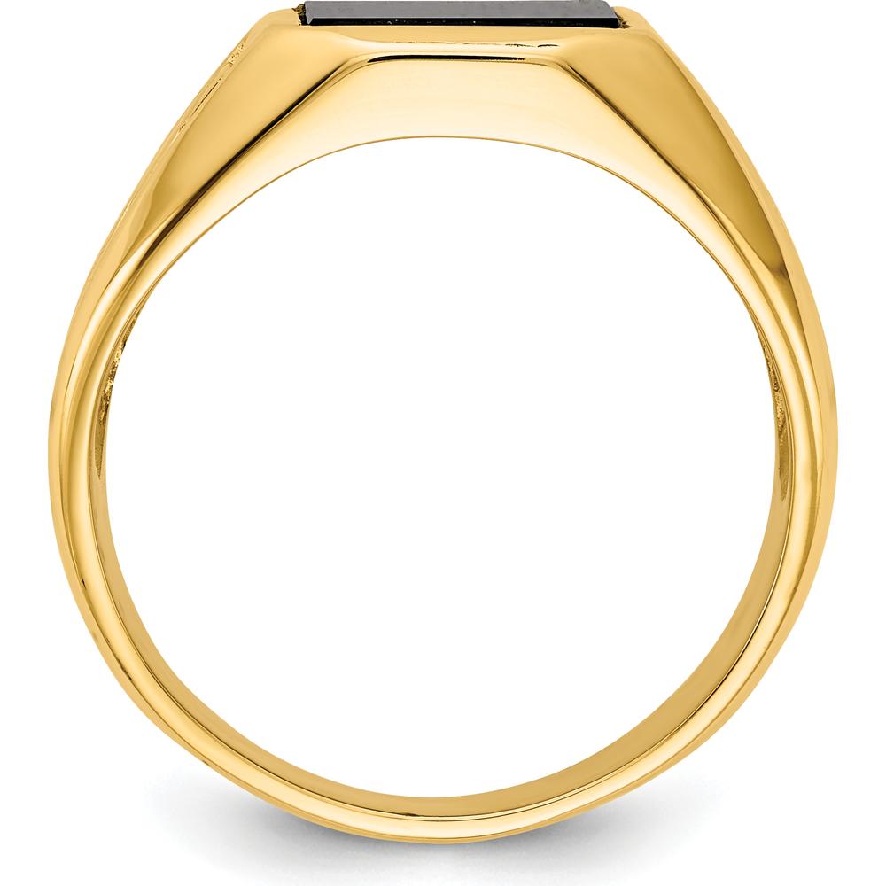 14K Yellow Gold Square Onyx Ring with Polished Filigree Detail - Men's Solid Statement Mounting by Monteluci Fine Jewelry