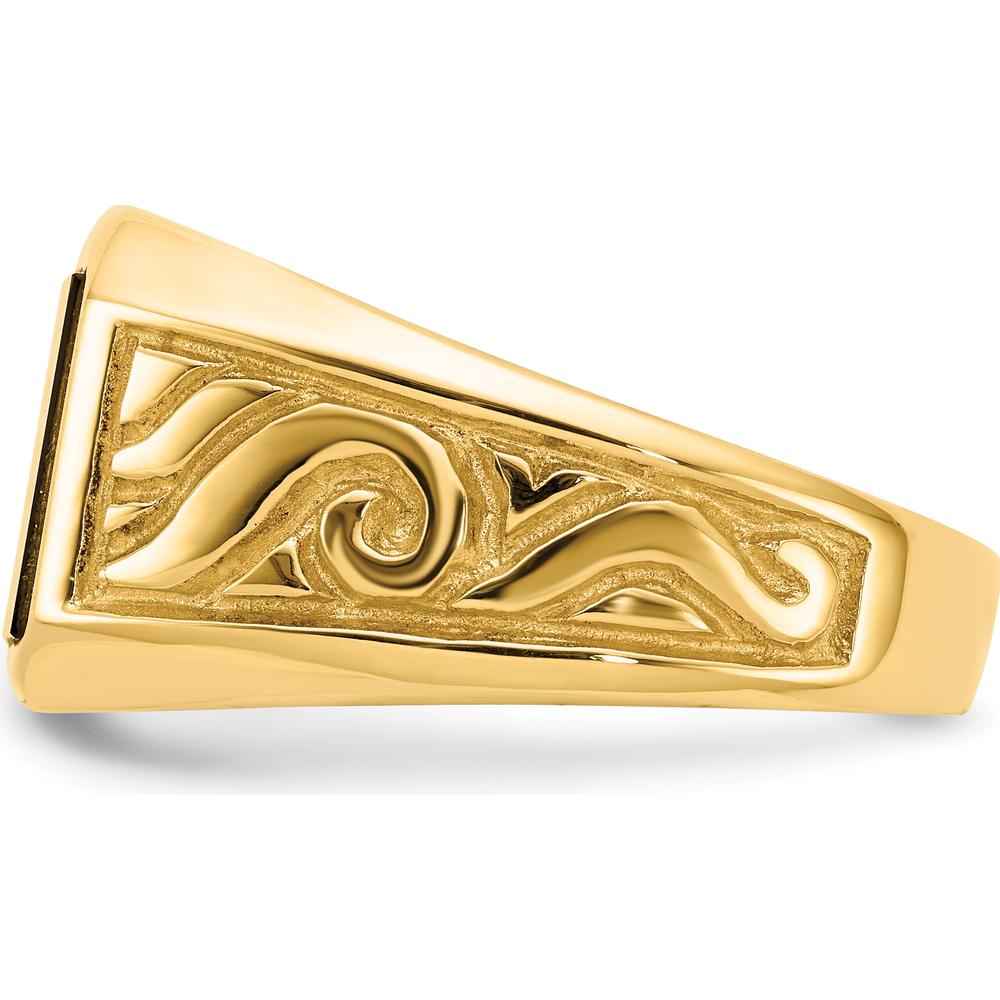 14K Yellow Gold Square Onyx Ring with Polished Filigree Detail - Men's Solid Statement Mounting by Monteluci Fine Jewelry