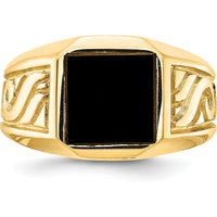 14K Yellow Gold Square Onyx Ring with Polished Filigree Detail - Men's Solid Statement Mounting by Monteluci Fine Jewelry